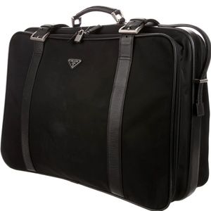 AUTHENTIC PRADA LEATHER-TRIMMED TESSUTO SUITCASE ROLLING LUGGAGE CARR